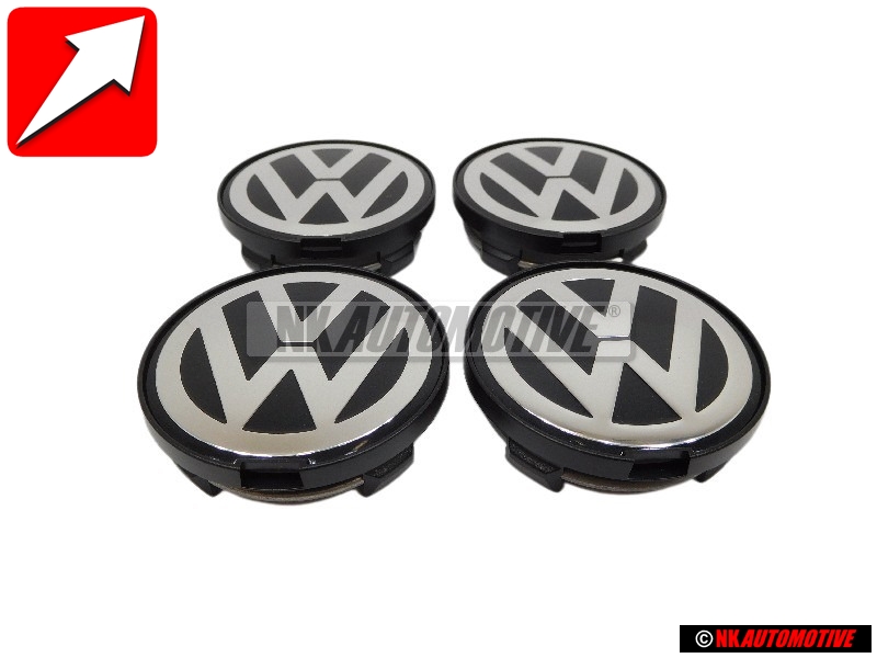 4x Original VW Alloy Wheel Centre Cap Black Chrome